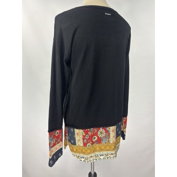 Desigual Mixed Media Sweater Black Medium Embroidered Layered Look - Picture 2 of 8